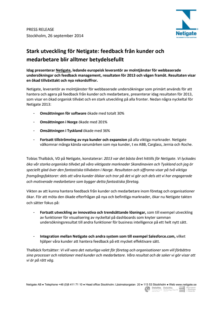 Stark utveckling för Netigate: feedback från kunder och medarbetare blir alltmer betydelsefullt 