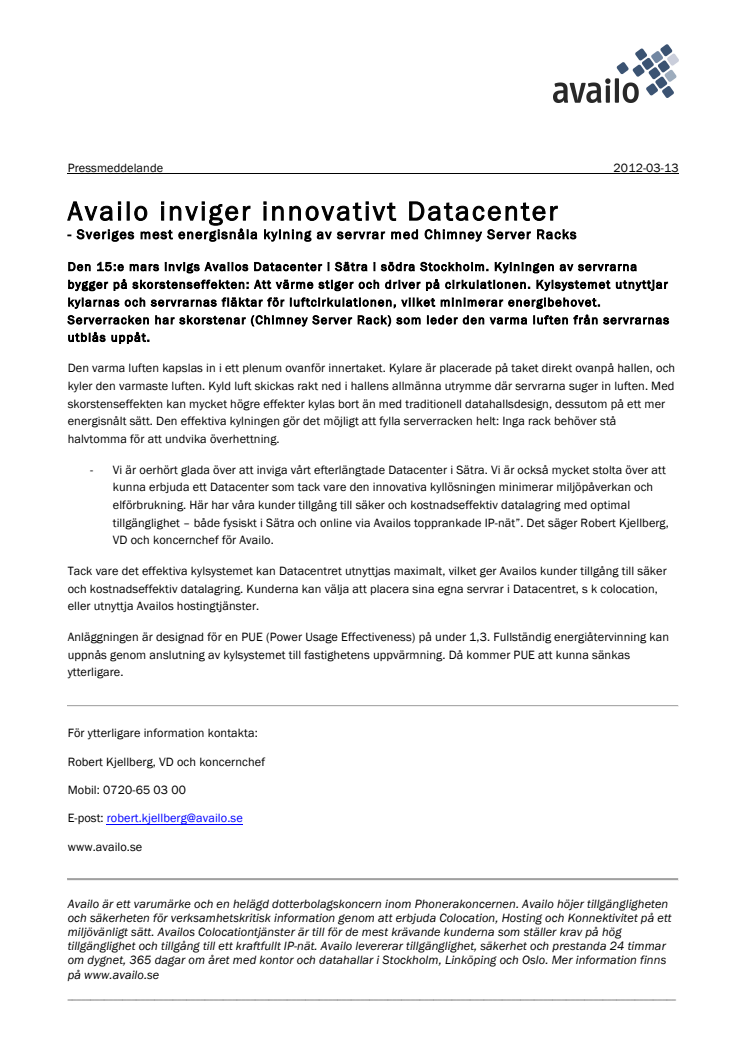 Availo inviger innovativt Datacenter 