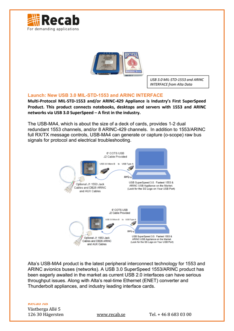 Launch: USB 3.0 MIL-STD-1553 and ARINC INTERFACE