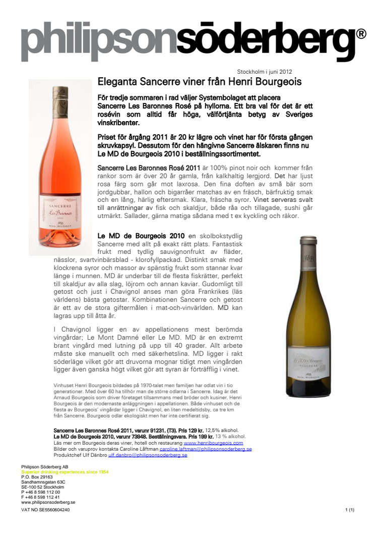 Eleganta Sancerre viner från Henri Bourgeois 