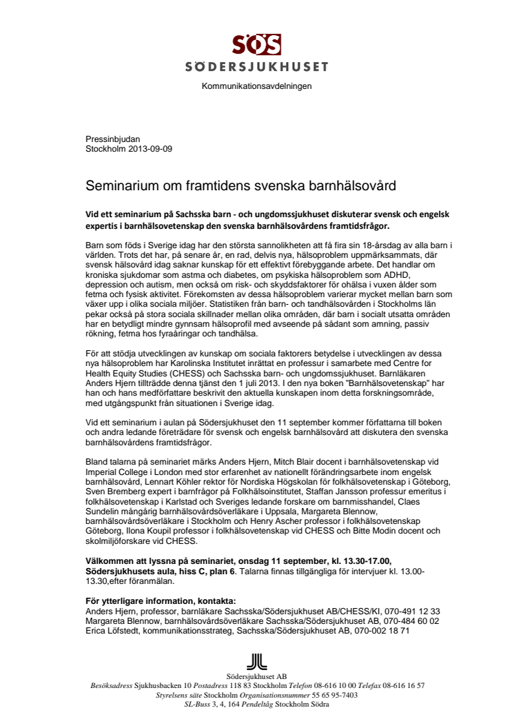 Seminarium om framtidens svenska barnhälsovård