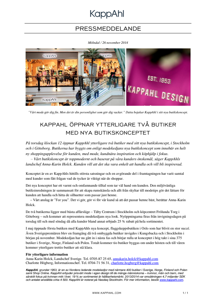 KappAhl öppnar ytterligare två butiker med nya butikskonceptet