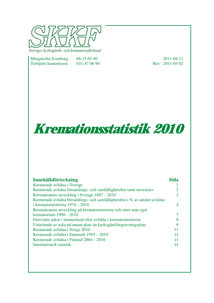 SKKF:s Kremationsstatistik 2010