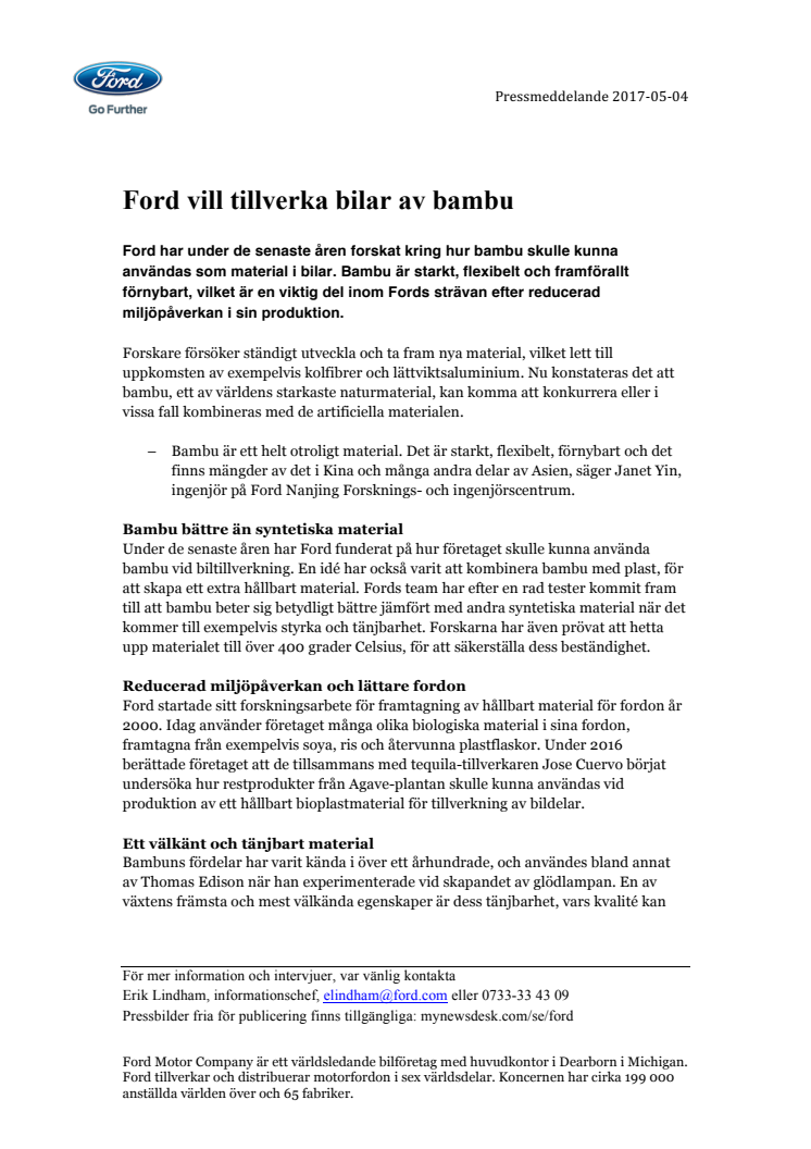 Ford vill tillverka bilar av bambu