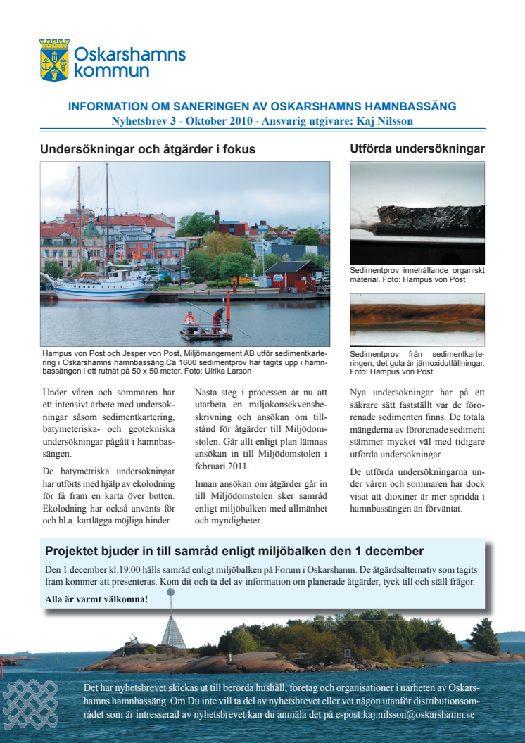 Nyhetsbrev 3 för sanering av Oskarshamns hamnbassäng