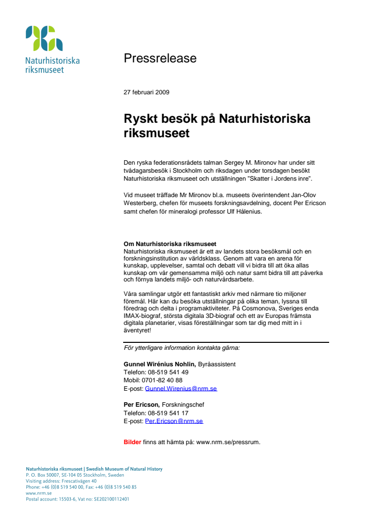 Ryskt besök på Naturhistoriska riksmuseet