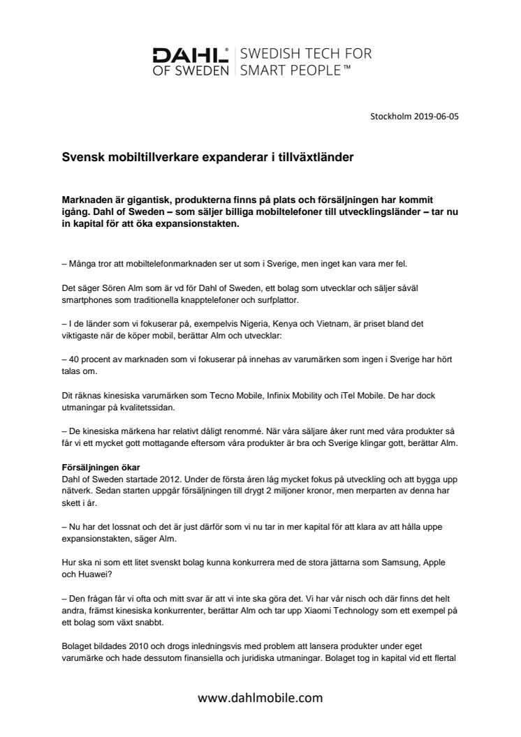 Svensk mobiltillverkare expanderar i tillväxtländer