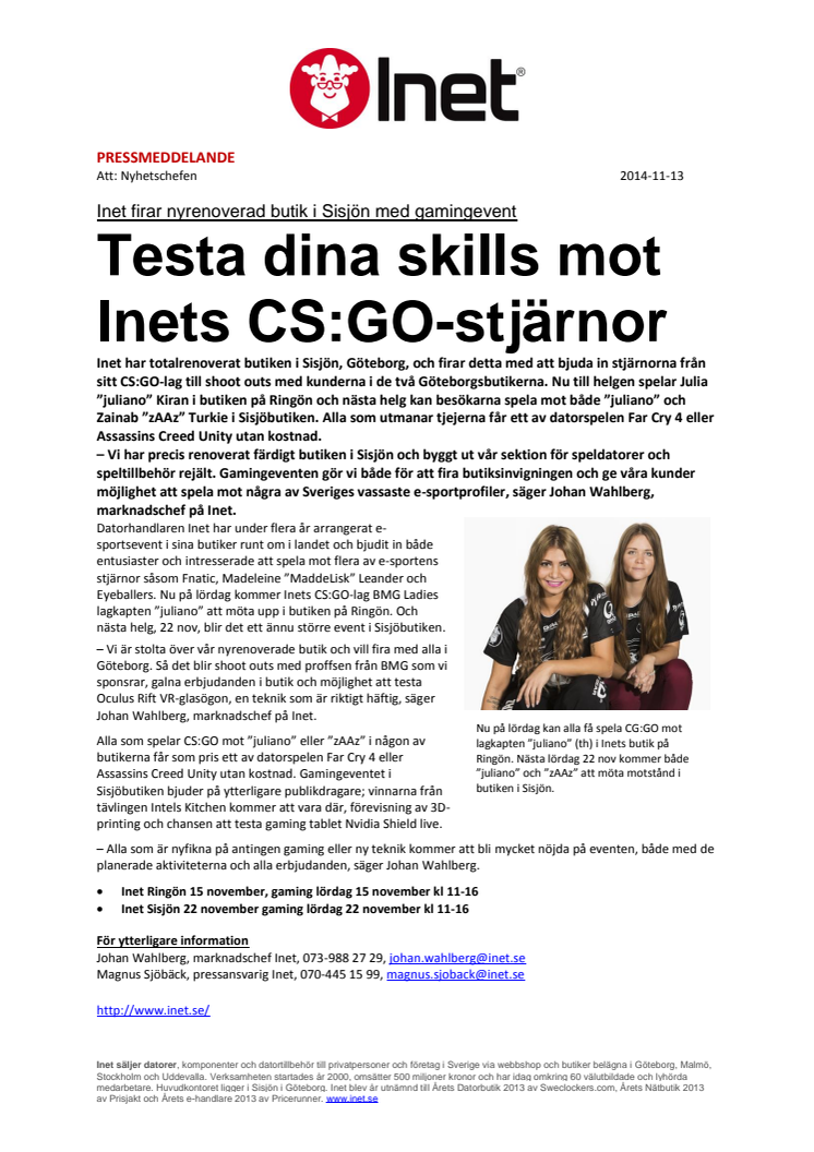 Testa dina skills mot Inets CS:GO-stjärnor