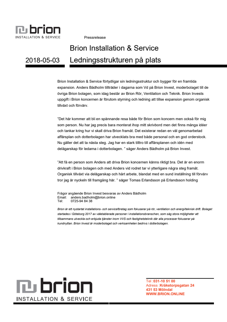 Brion Installation & Service Ledningsstrukturen på plats