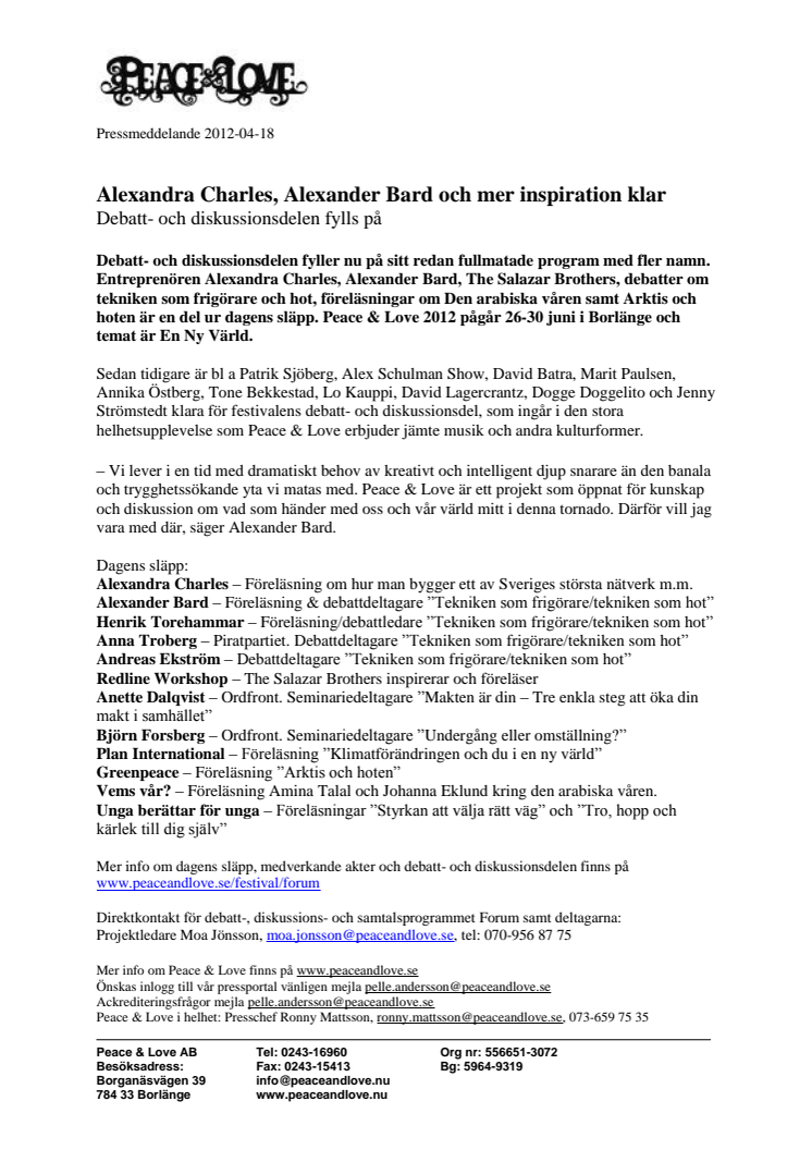 Alexandra Charles, Alexander Bard och mer inspiration klar - Debatt- och diskussionsdelen fylls på