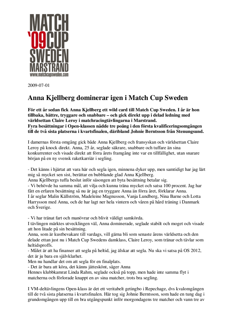 Anna Kjellberg dominerar igen i Match Cup Sweden