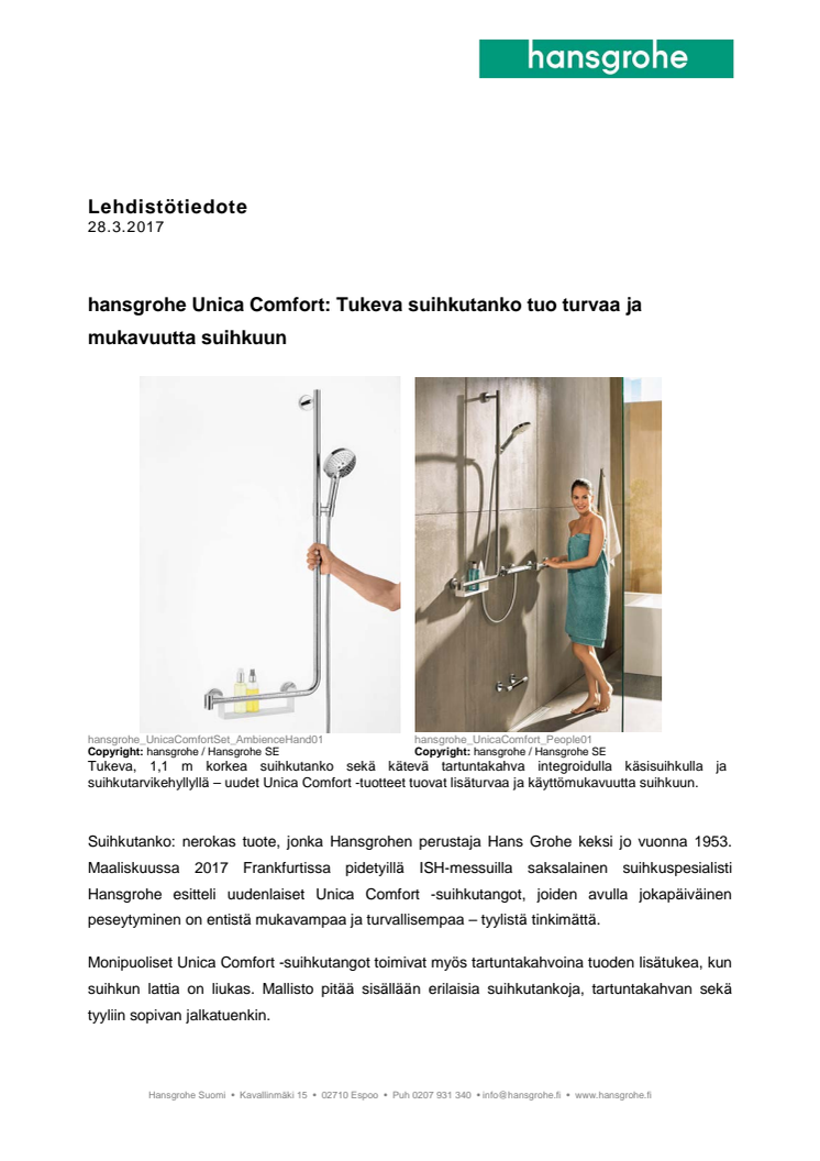 hansgrohe Unica Comfort: Tukeva suihkutanko tuo turvaa ja mukavuutta suihkuun