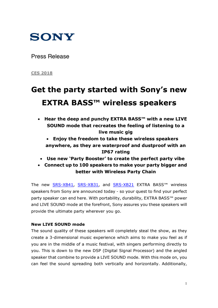 Kom i feststemning med Sonys nye EXTRA BASS-høyttalere