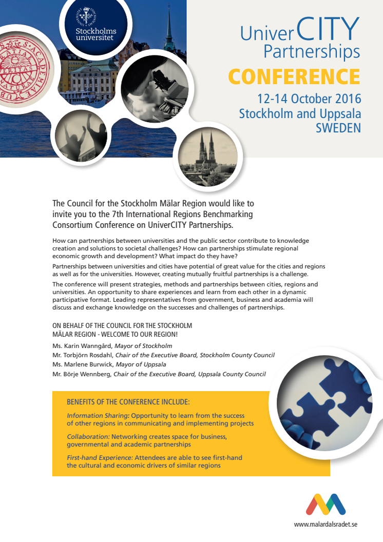Inbjudan UniverCITY Partnerships konferens 12-14 oktober i Stockholm och Uppsala