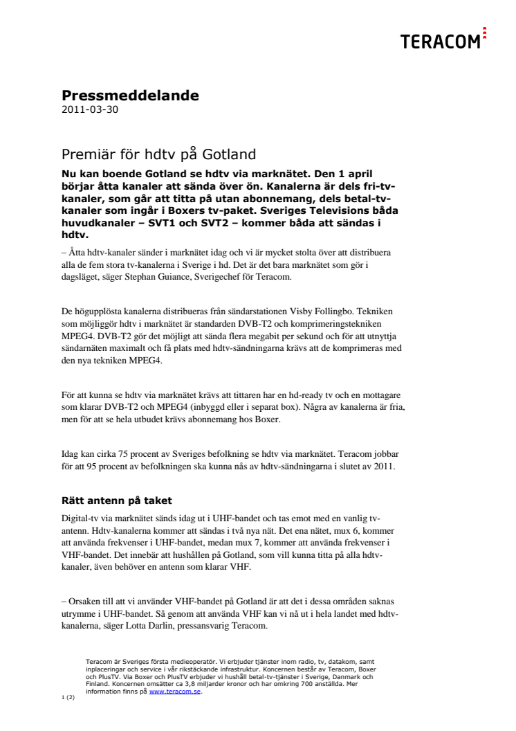 Premiär för hdtv på Gotland 