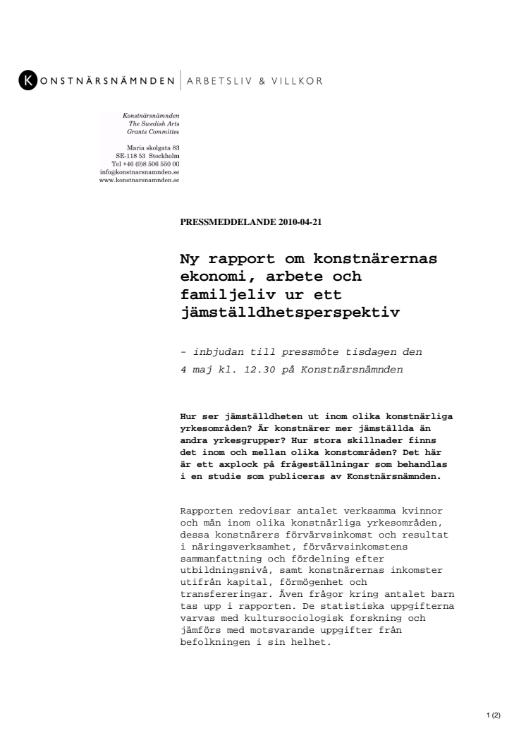 Inbjudan till presentation av ny jämställdhetsrapport 