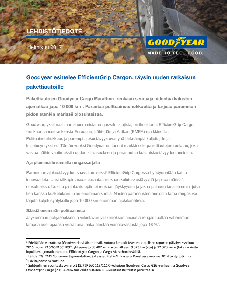 Goodyear esittelee EfficientGrip Cargon, täysin uuden ratkaisun pakettiautoille