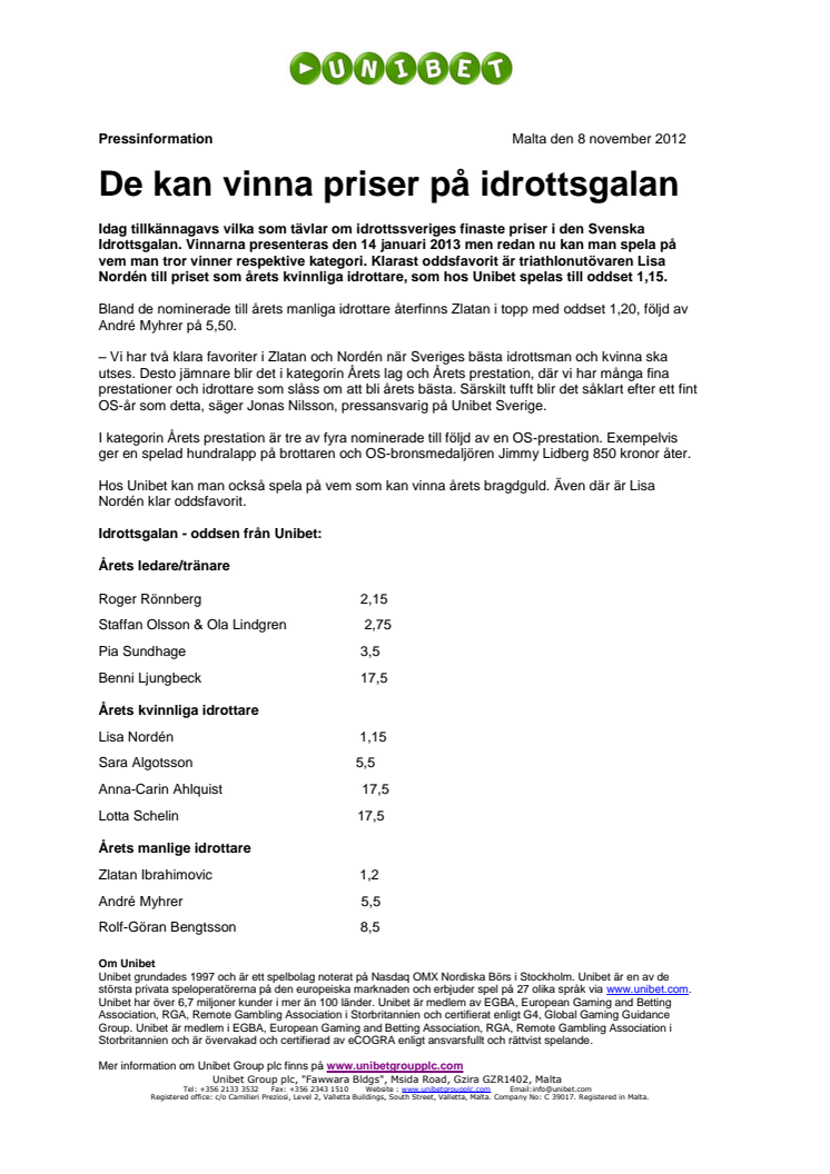 De kan vinna priser på Idrottsgalan