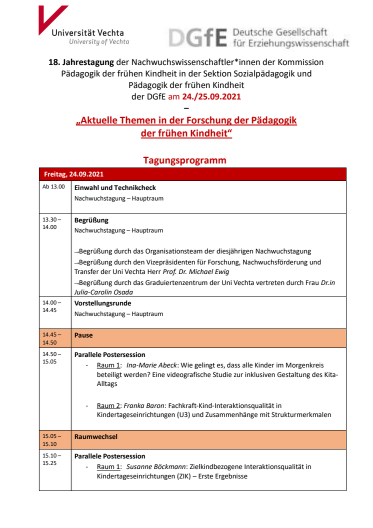 18. Jahrestagung der Nachwuchswissenschaftler*innen der Kommission Pädagogik der frühen Kindheit in der Sektion Sozialpädagogik und  Pädagogik der frühen Kindheit der DGfE