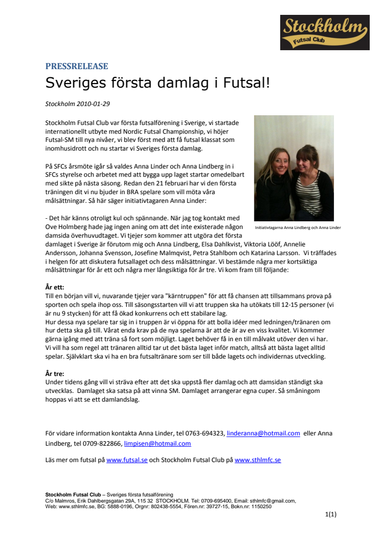 Sveriges första damlag i Futsal!
