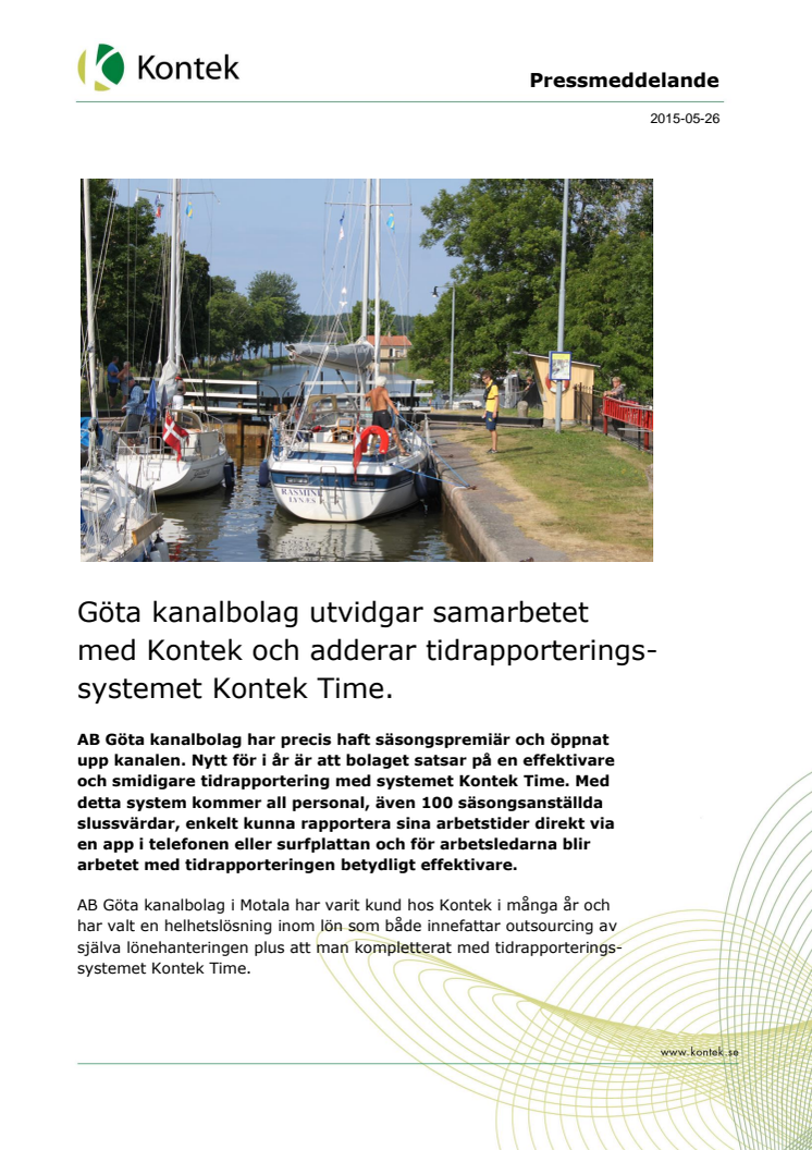 Göta kanalbolag utvidgar samarbetet med Kontek och adderar tidrapporteringssystemet Kontek Time.