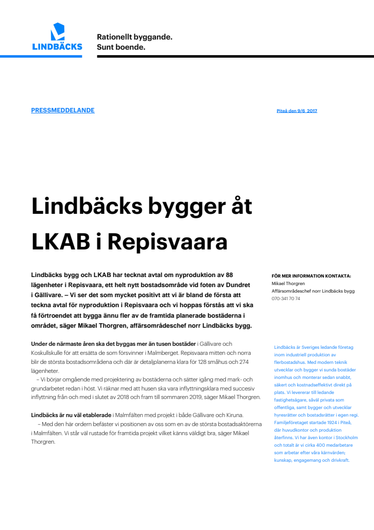 Lindbäcks bygger åt LKAB i Repisvaara
