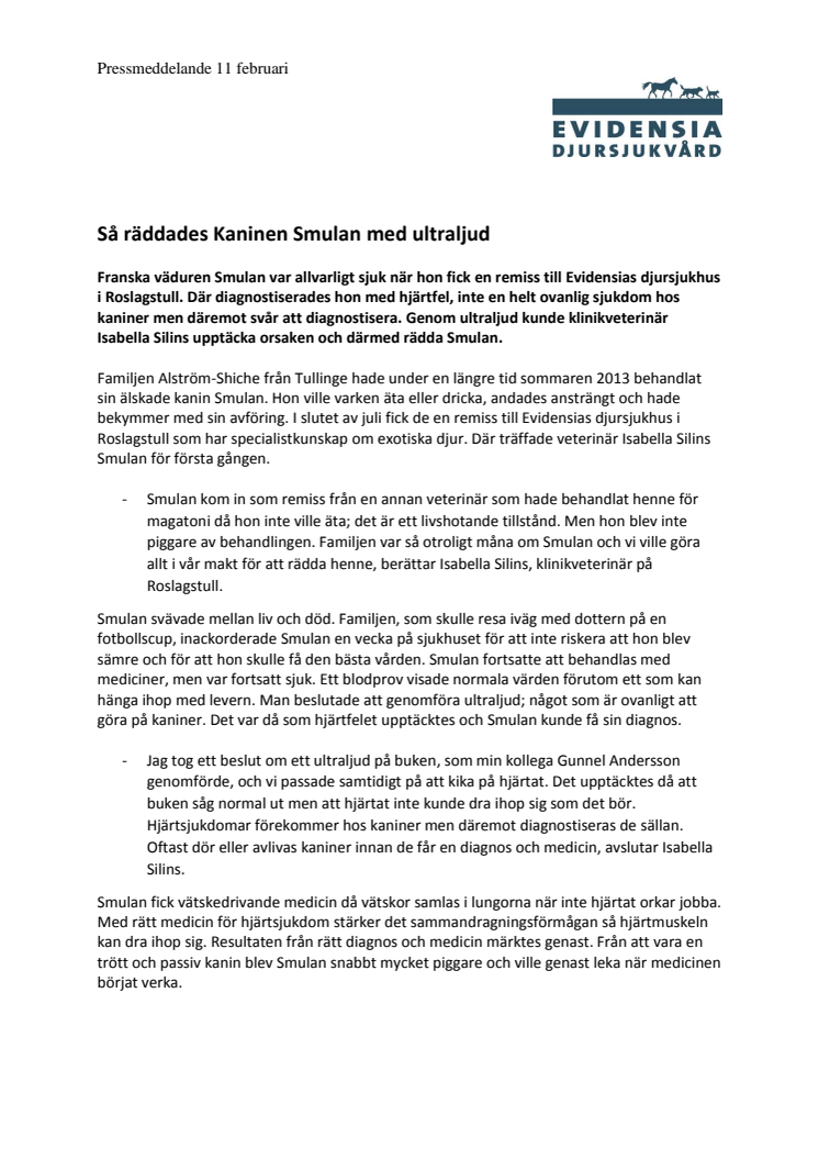 Så räddades Kaninen Smulan med ultraljud