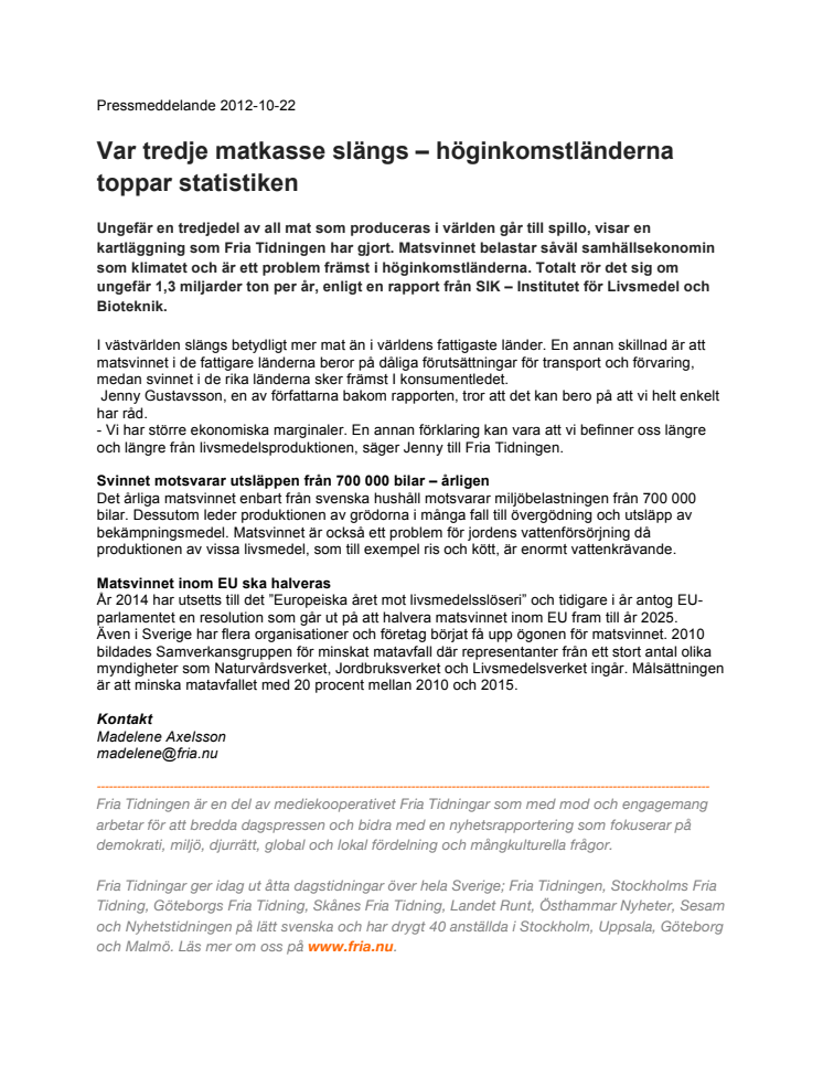 Var tredje matkasse slängs – höginkomstländerna toppar statistiken