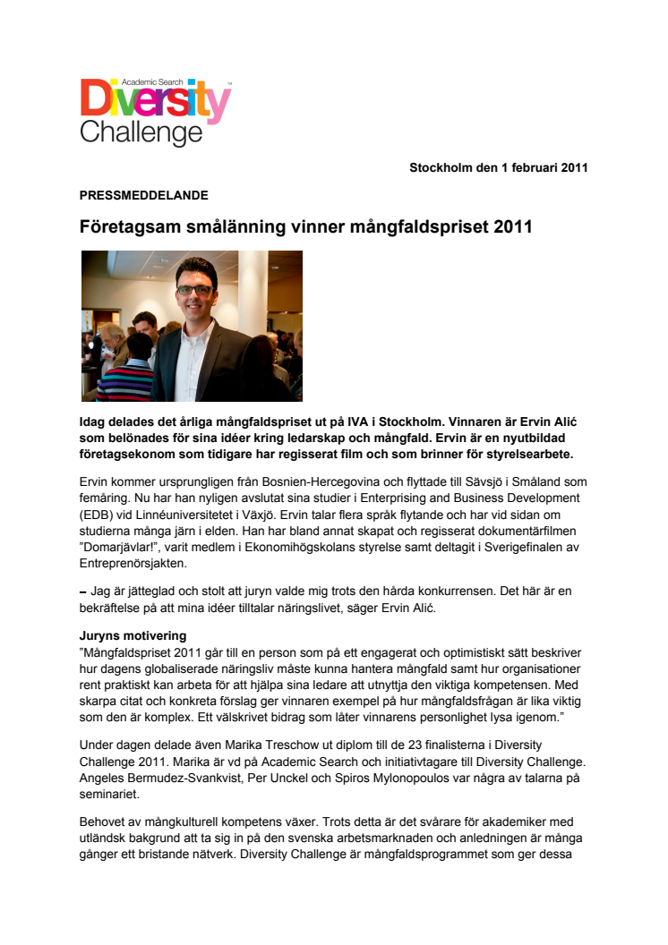 Företagsam smålänning vinner mångfaldspriset 2011