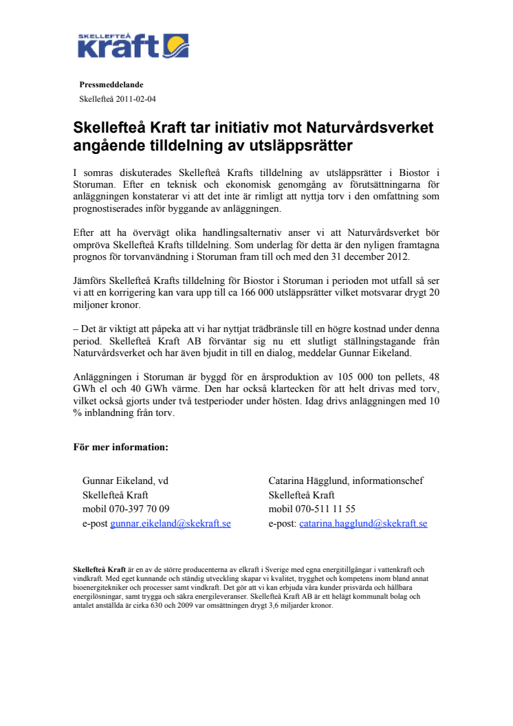 Skellefteå Kraft tar initiativ mot Naturvårdsverket angående tilldelning av utsläppsrätter