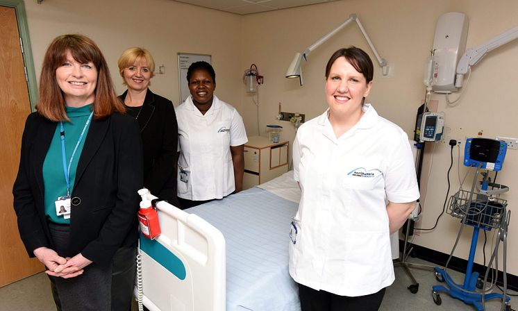 L-R - Debbie Reape and Dr Alison Machin with students Ogechi Okore and Jenni Thompson