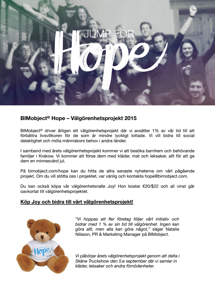 BIMobject® Hope – Välgörenhetsprojekt 2015  