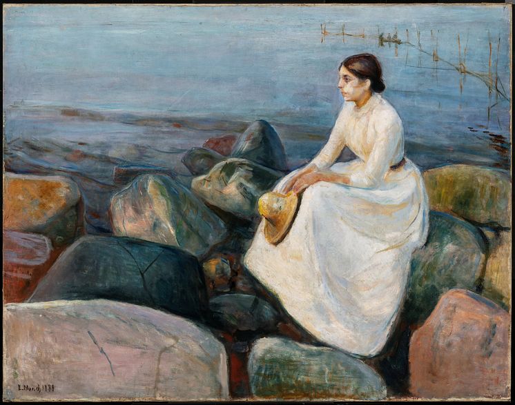 Edvard Munch: Sommernatt. Inger på stranden / Summer Night. Inger on the Beach (1889)
