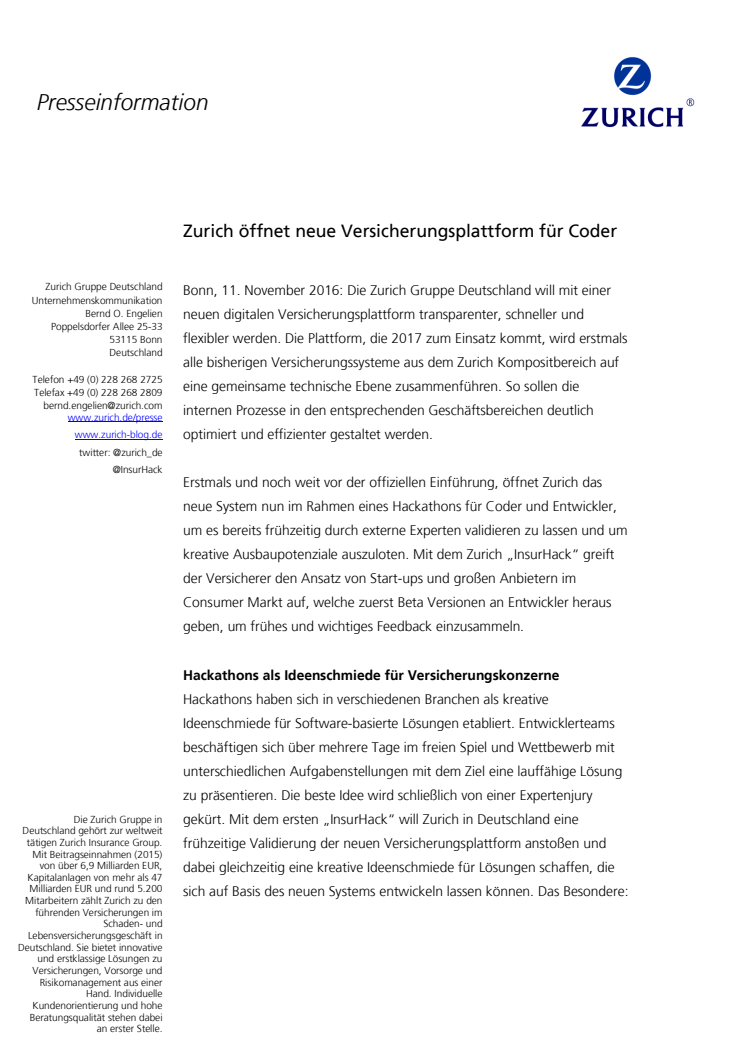 Zurich öffnet neue Versicherungsplattform für Coder