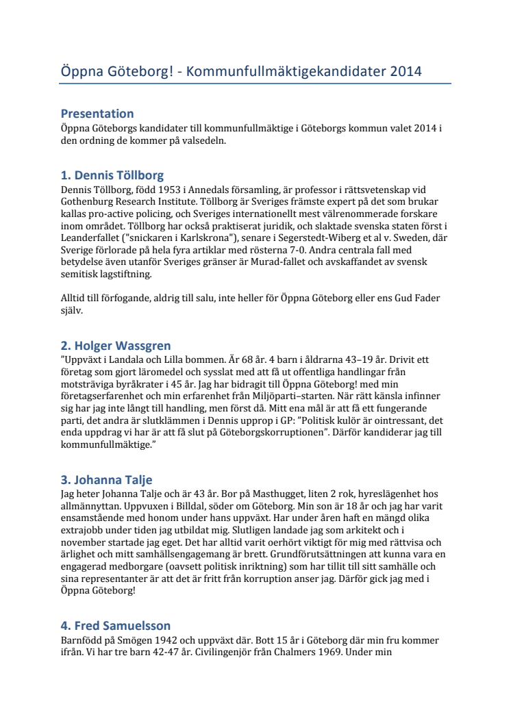 Öppna Göteborg! - KF-kandidater 2014 - PDF