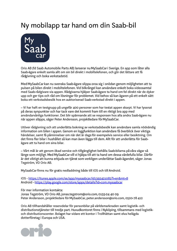 Ny mobilapp tar hand om din Saab-bil