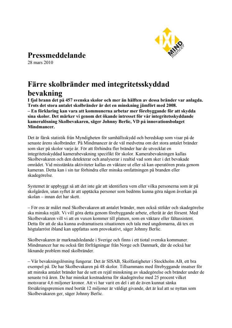 Färre skolbränder med integritetsskyddad bevakning