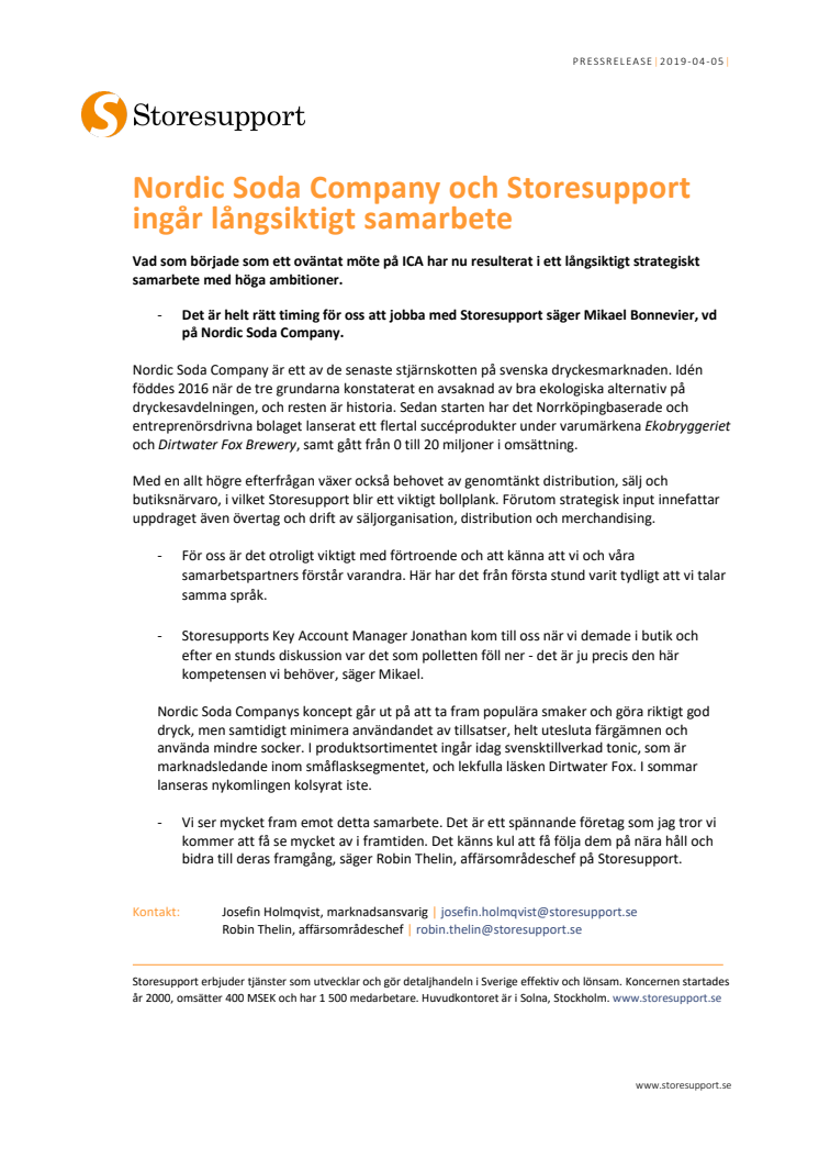 Nordic Soda och Storesupport ingår långsiktigt samarbete