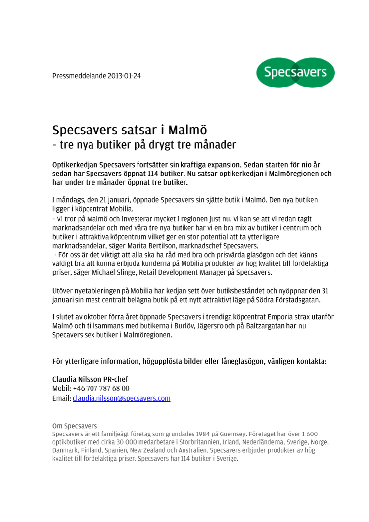 Specsavers satsar i Malmö - tre nya butiker på drygt tre månader