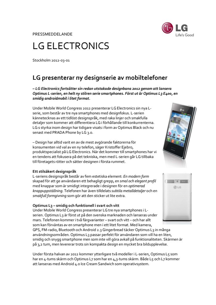 LG presenterar ny designserie av mobiltelefoner