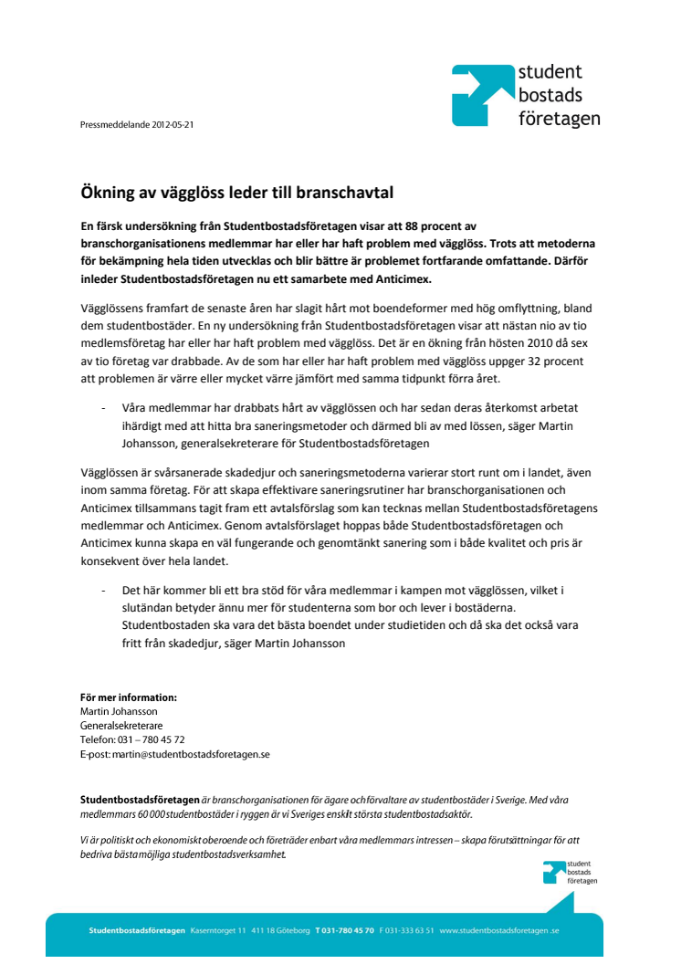 Ökning av vägglöss leder till branschavtal