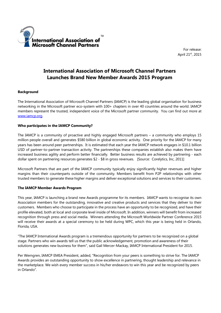 IAMCP Launches Member Awards Program for 2015