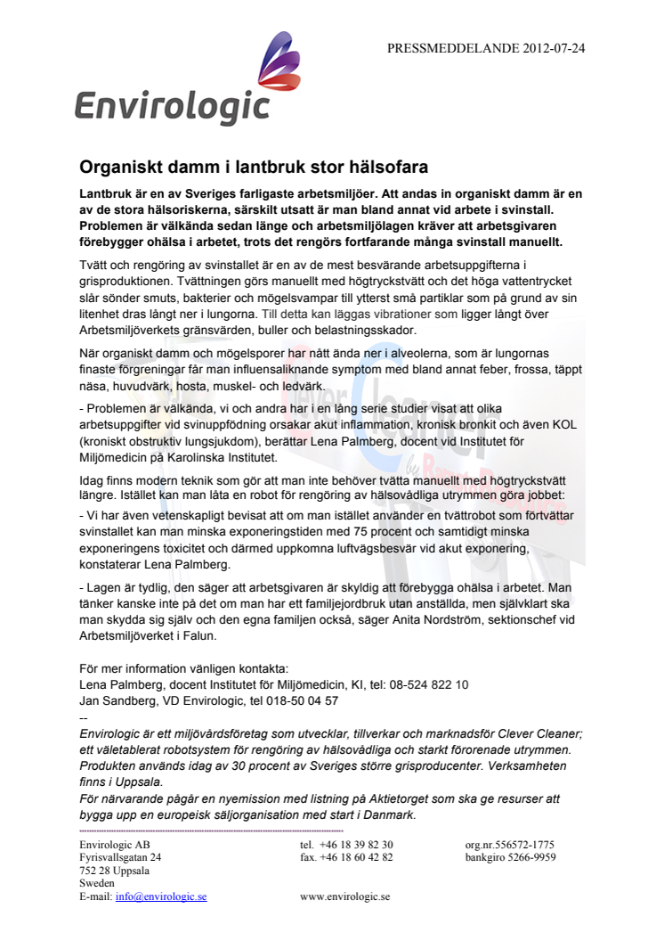 Organiskt damm i lantbruk stor hälsofara
