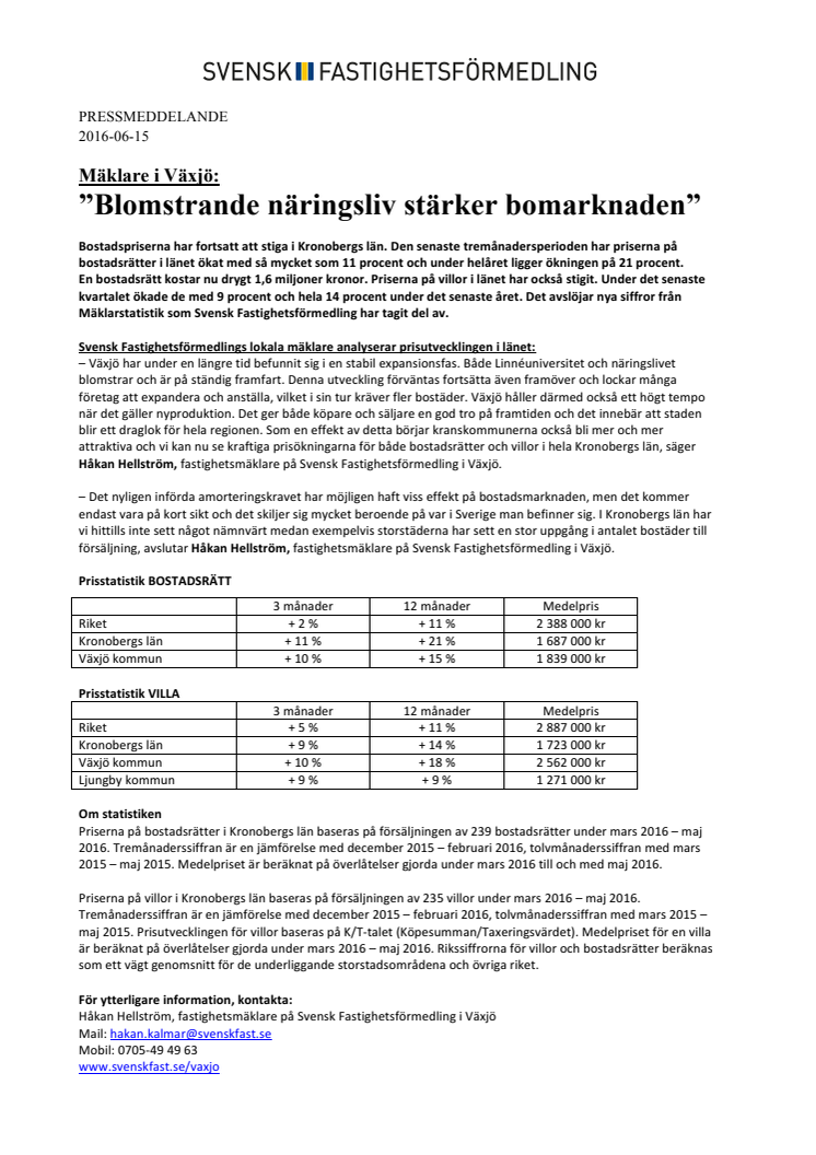 Mäklare i Växjö: ”Blomstrande näringsliv stärker bomarknaden”
