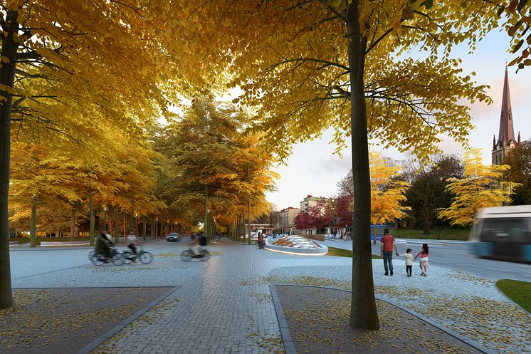 Vinnande förslag gestaltning stadsrum station Haga. HÄR KORSNINGEN NYA ALLÉN-SPRÄNGKULLSGATAN