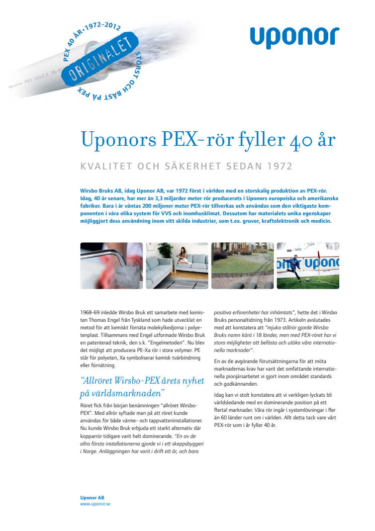 Uponors PEX-rör fyller 40 år  