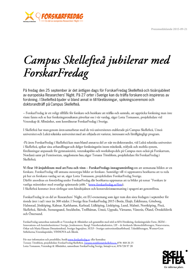 Campus Skellefteå jubilerar med ForskarFredag