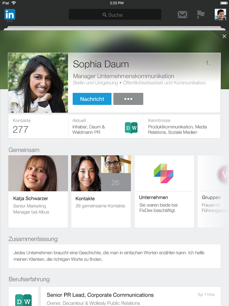 Linkedin optimiert Nutzerprofile für Mobilgeräte: iPad App