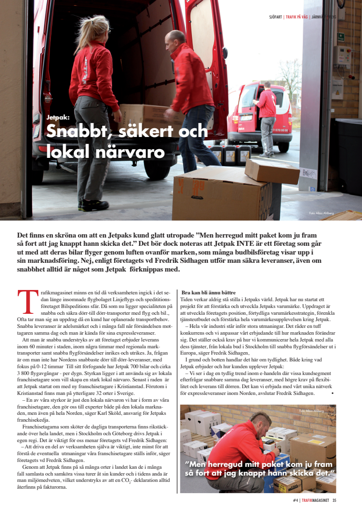 Artikel om Jetpak i senaste numret av Trafikmagasinet