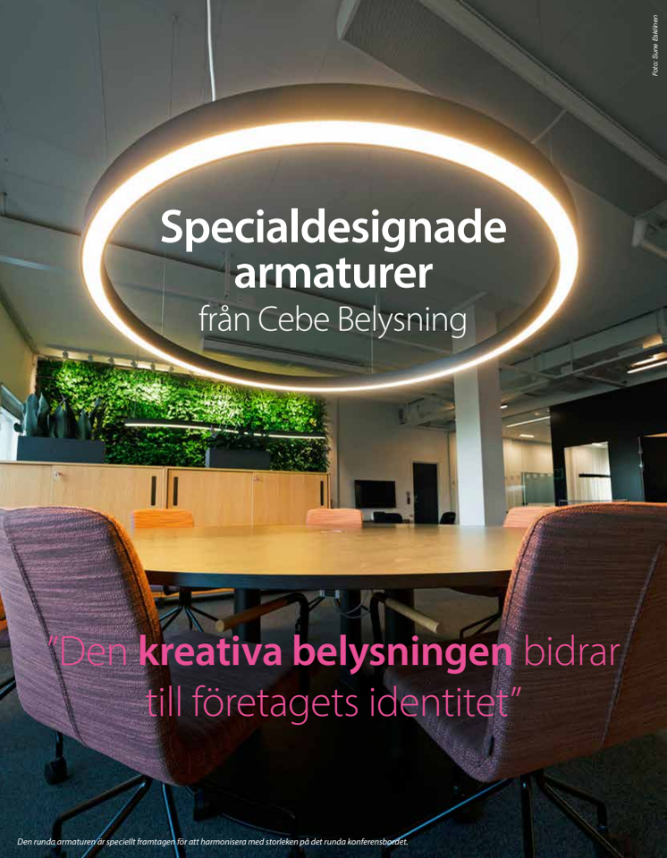 Specialdesignade armaturer från Cebe Belysning till Fastpartners nya regionkontor